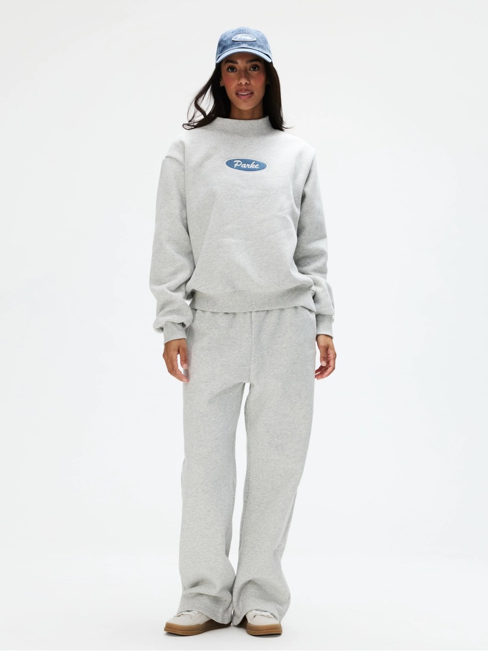 NWT PARKE Fleece Signature Patch Mockneck in Classic Grey
